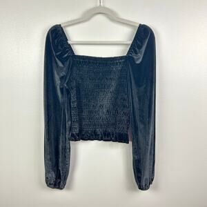 Bagatelle Collection Black Velvet Smocked Puff Sleeve Vintage Blouse Size Medium